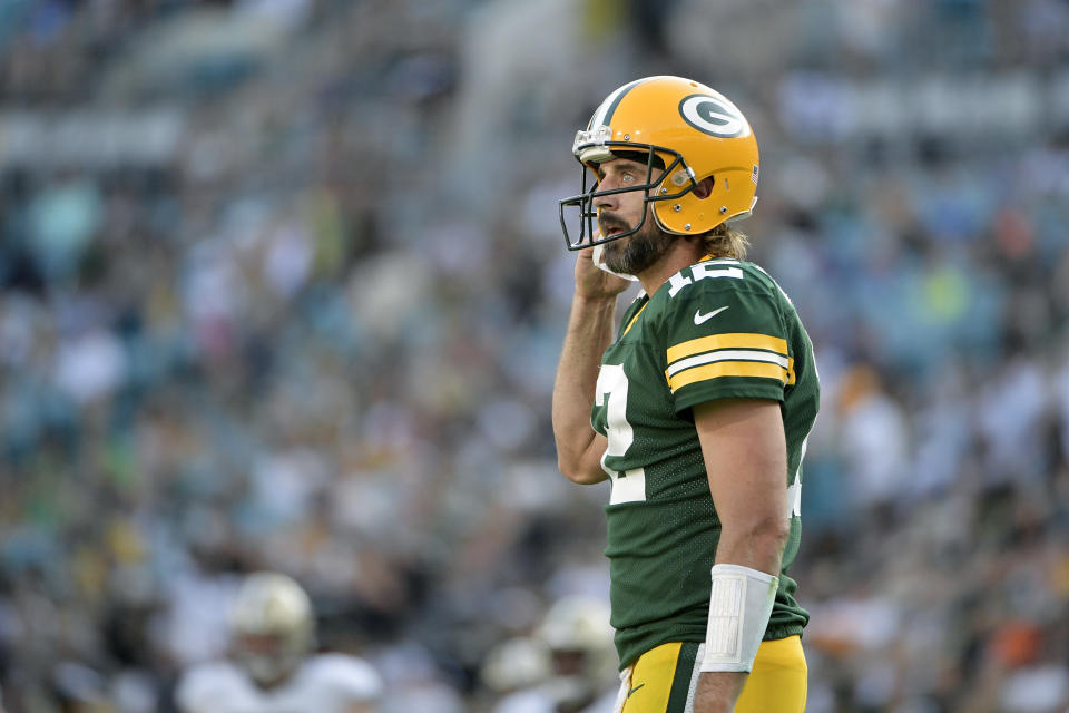 Green Bay Packers quarterback Aaron Rodgers (12) 