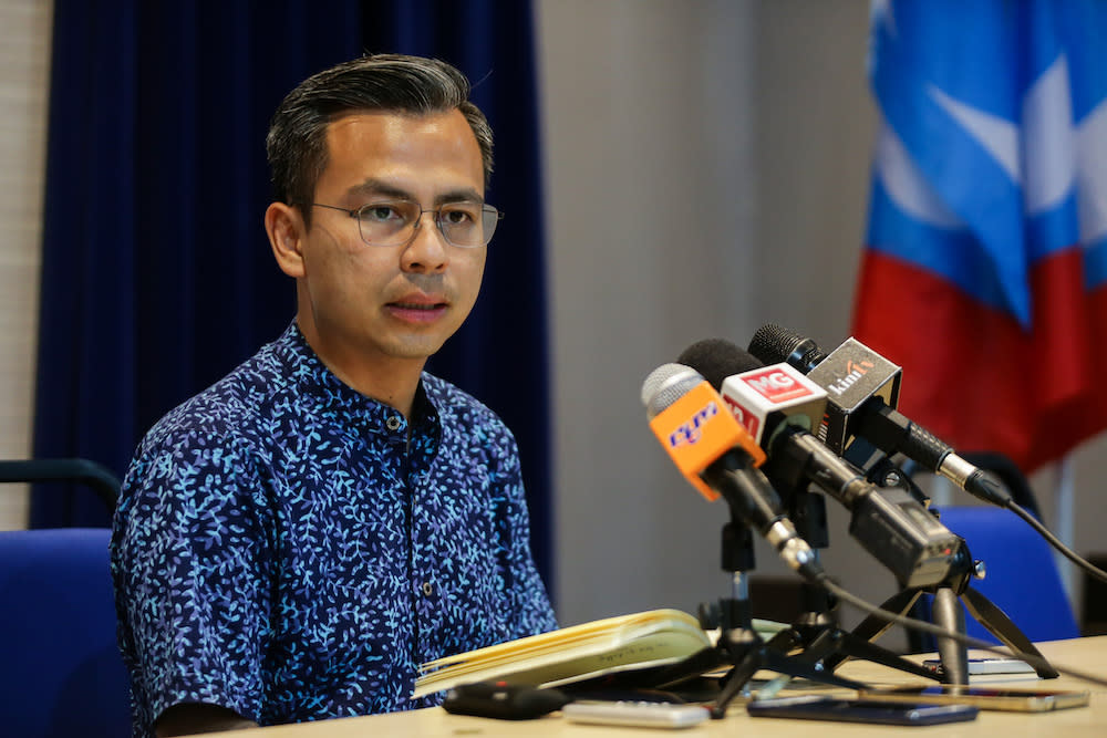 PKR communication director Fahmi Fadzil speaks during a press conference at the party’s headquarters in Petaling Jaya July 28, 2019. — Picture by Ahmad Zamzahuri