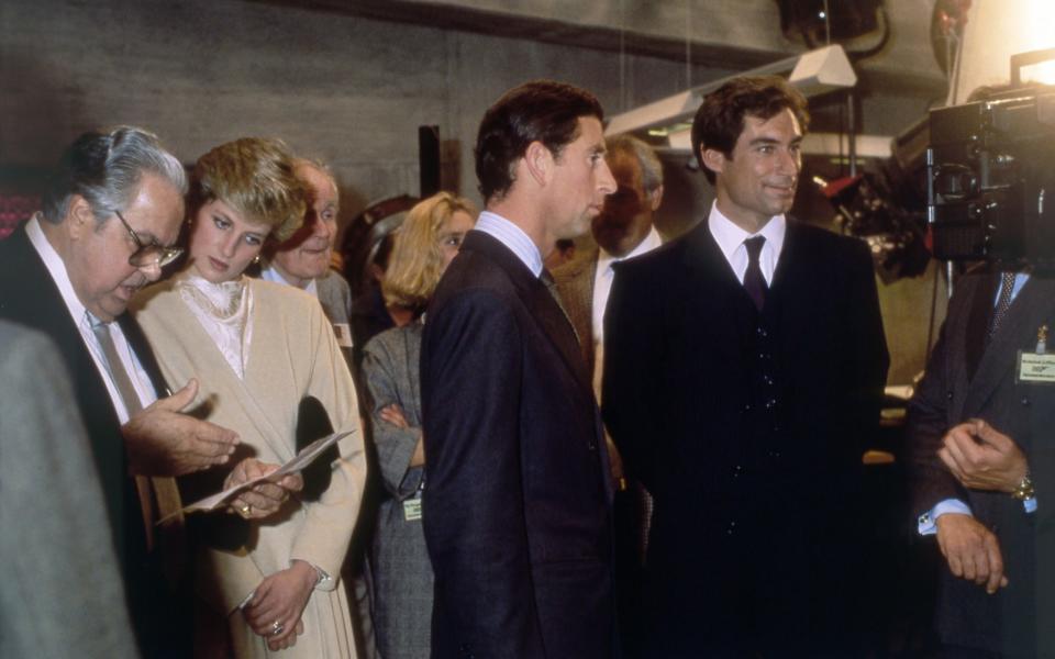 Albert R. Broccoli, Princess Diana and Prince Charles meet Timothy Dalton at the London premiere of The Living Daylights - Sunset Boulevard
