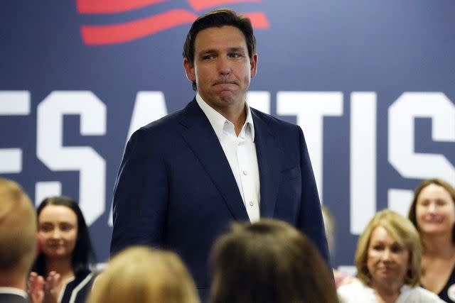 <p>AP Photo/Meg Kinnard</p> Republican presidential candidate Ron DeSantis at a campaign event in South Carolina on July 17, 2023