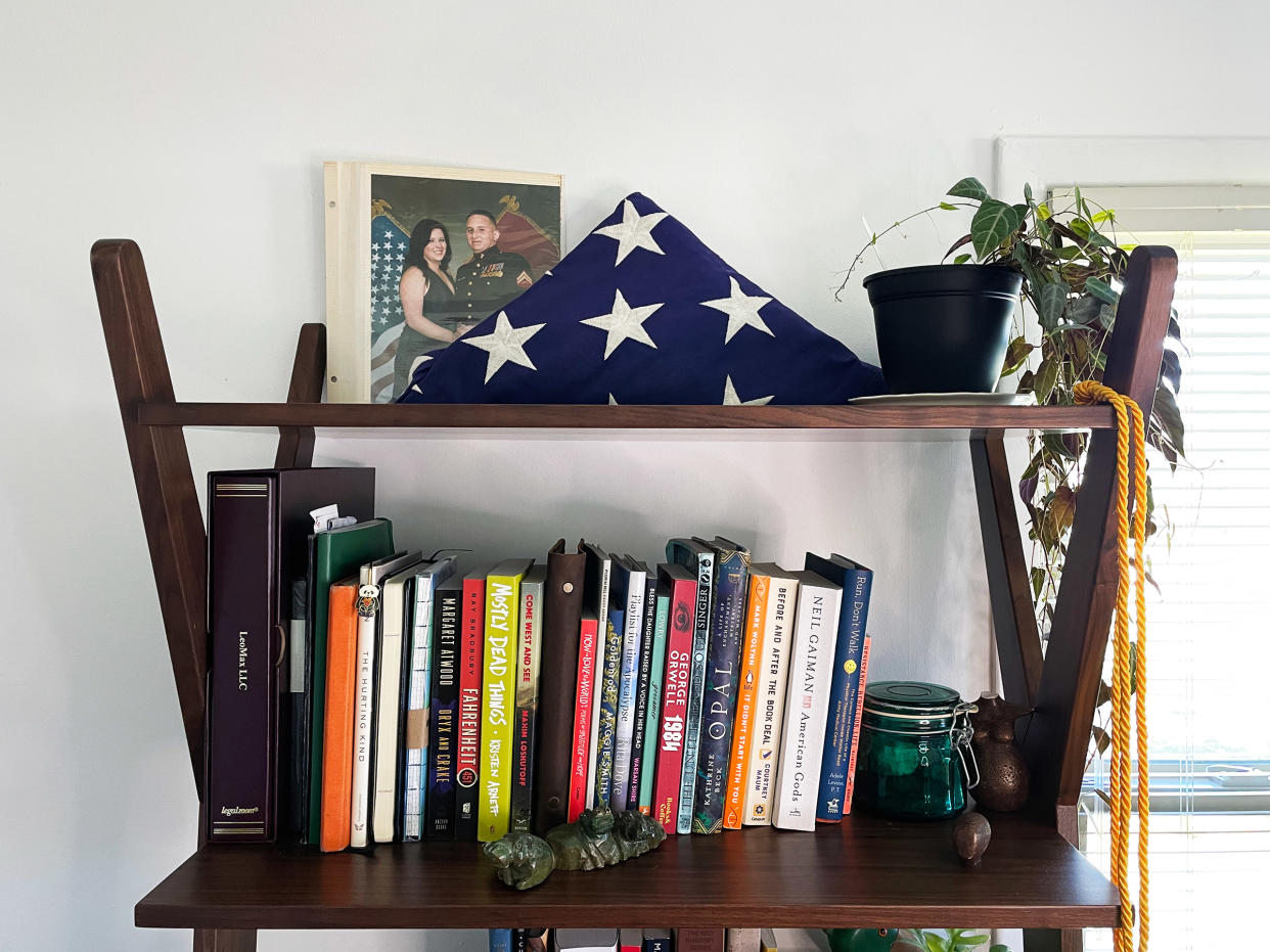 The author's office bookshelf in Newtown, Ala.