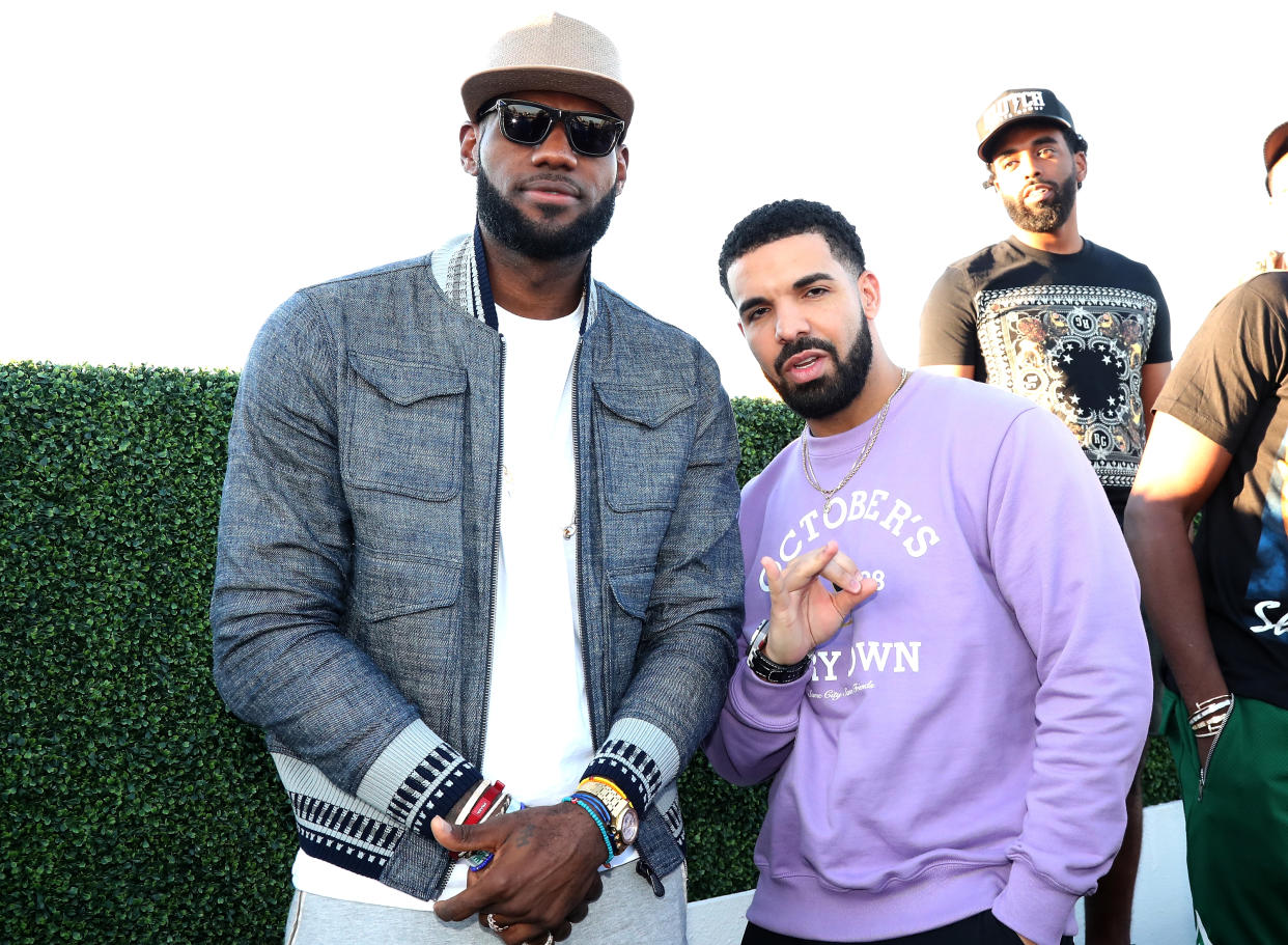 TORONTO, ON - AUGUST 05: (L-R) Lebron James and Drake attend the Drake And Lebron James Pool Party In Toronto For Caribana 2017 on August 5, 2017 in Toronto, Canada.  (Photo by Johnny Nunez/Getty Images for Remy Martin)