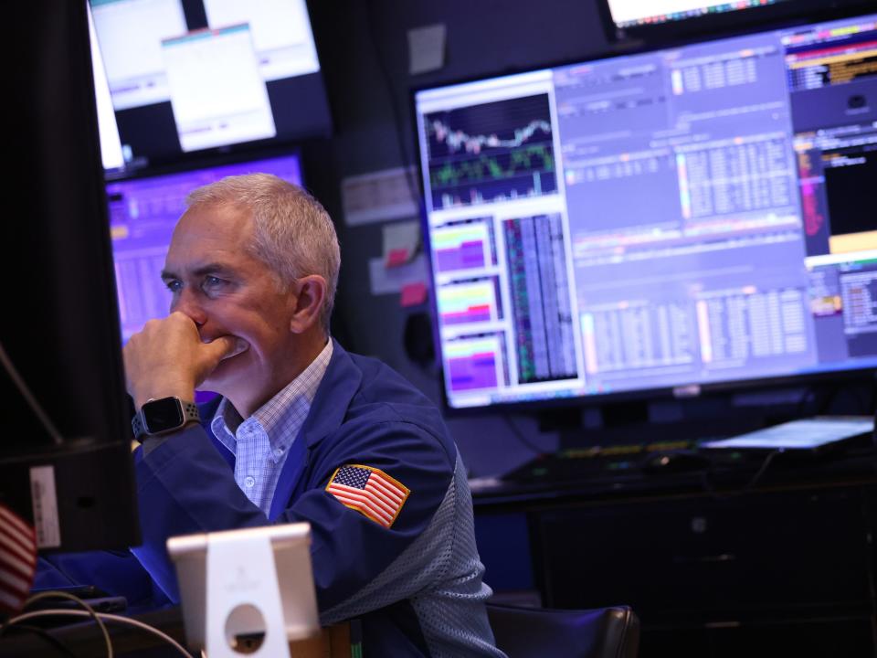 Traders work on the floor of the New York Stock Exchange during afternoon trading on April 09, 2024 in New York City. The stock market closed with mixed results as Wall Street awaits the release of the latest inflation data