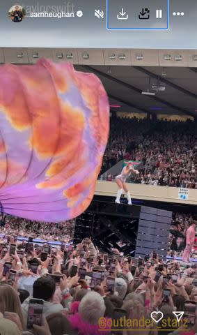 <p>Sam Heughan/Instagram</p> Sam Heughan posts from Taylor Swift's Eras Tour show in Scotland on June 8.