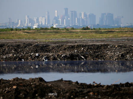 FILE PHOTO: A view of the skyline of Singapore from Pulau Semakau landfill June 8, 2016. REUTERS/Edgar Su/File Photo