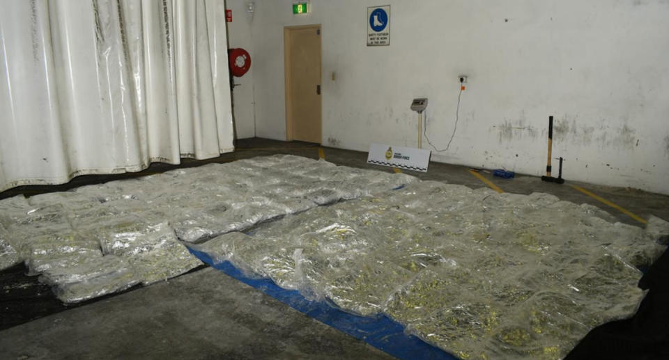 Photo showing 755kg of the drug ice that was imported from Mexico concealed inside cowhides.