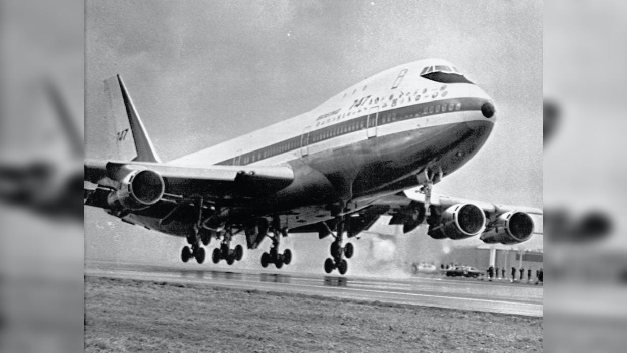  A 747 takes off on its maiden voyage. 