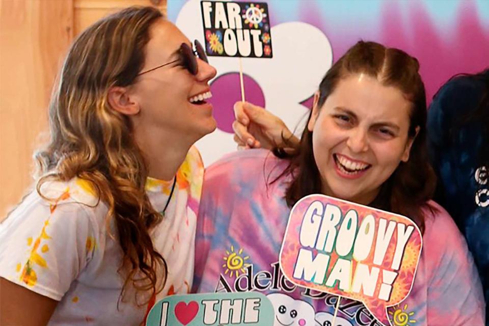<p>Courtesy Experience Camps</p> Mara Harris and Beanie Feldstein at Experience Camps in Maine in 2023