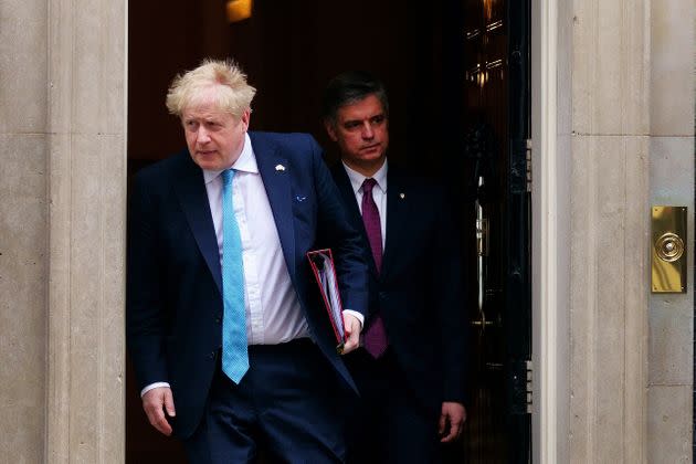 Boris Johnson leaves 10 Downing Street with Ukrainian ambassador Vadym Prystaiko (Photo: Victoria Jones via PA Wire/PA Images)