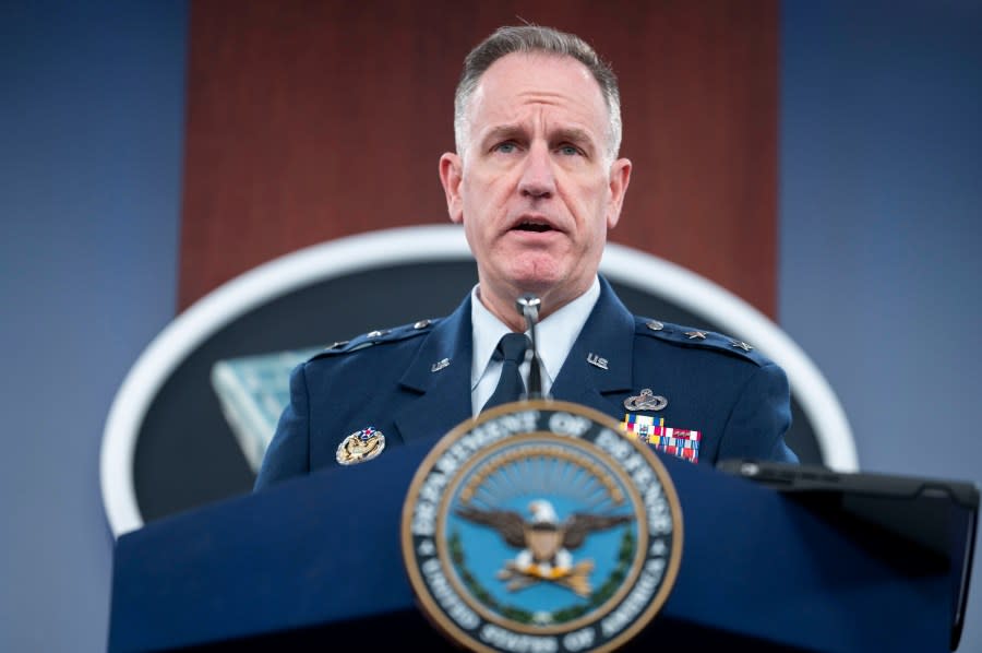 Pentagon Press Secretary Air Force Maj. Gen. Pat Ryder speaks during a press conference on Thursday, Feb. 8, 2024 in Washington. (AP Photo/Kevin Wolf)