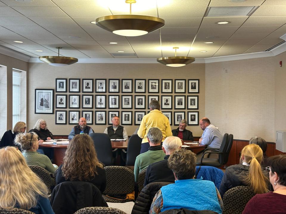 Dianne Herder, president of the Charlevoix Area Community Pool Board of Directors, speaks to the Recreational Authority Board at Charlevoix City Hall on March 18.