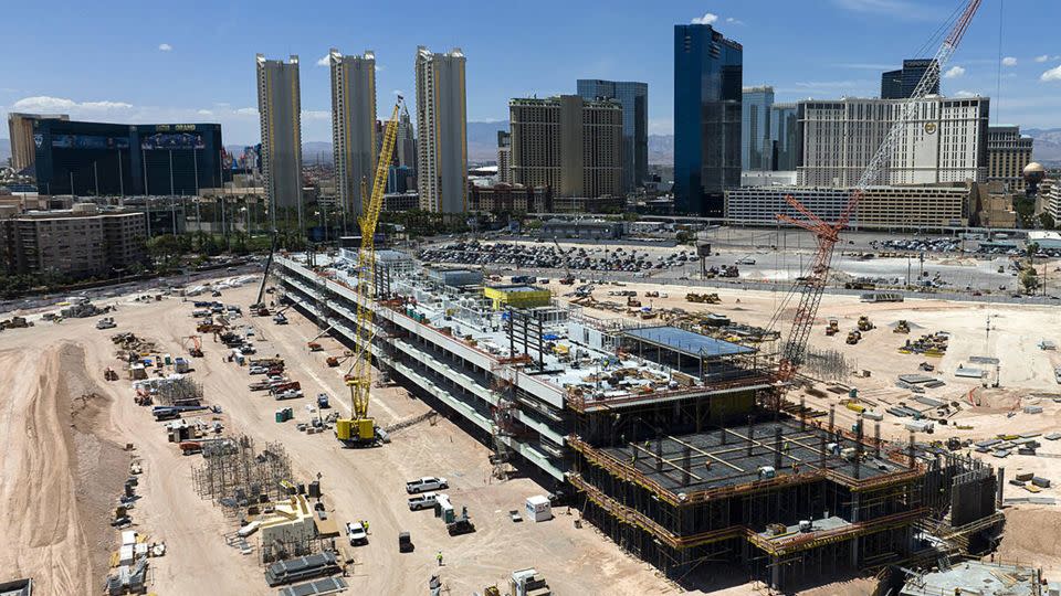 The construction site where Formula One was building a four-story, 300,000-square-foot paddock building, as seen on May 30, 2023. - Bizuayehu Tesfaye/TNS/Las Vegas Review-Journal/Getty Images