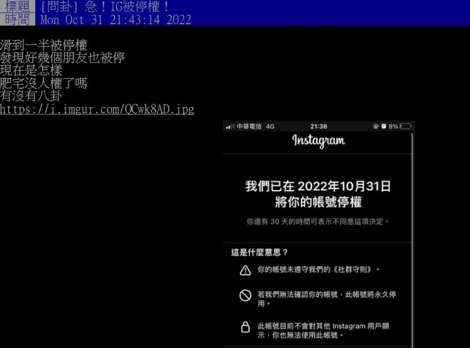 有網友遭停權，上PTT求助。（圖／翻攝自PTT）