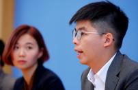 Hong Kong's pro-democracy activist Joshua Wong speaks during a news conference in Berlin