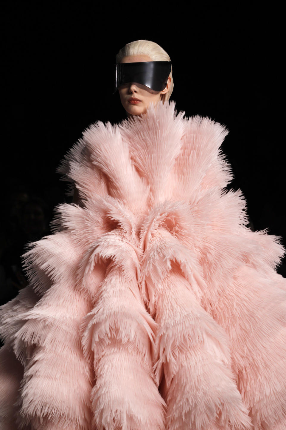 A model wears a creation by British designer Sarah Burton for Alexander McQueen as part of the Fall-Winter, ready-to-wear 2013 fashion collection, during Paris Fashion week, Tuesday, March 6, 2012. (AP Photo/Christophe Ena)