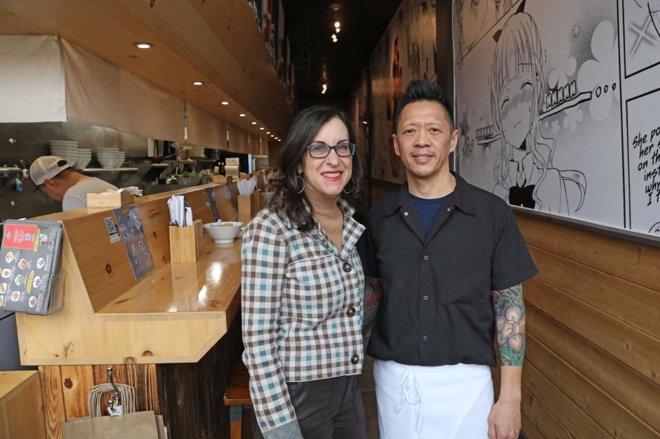 Lohud food and dining reporter Jeanne Muchnick and Chef/Owner Gene Lum at Duke's Ramen in Mamaroneck Jan. 31, 2024.