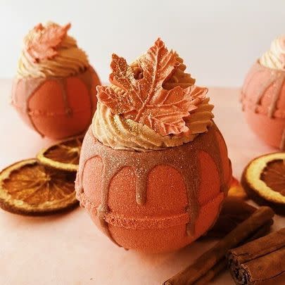 An apple cider bath bomb for folks who love fall so much they want to submerge themselves in hot, steamy water that smells like the season