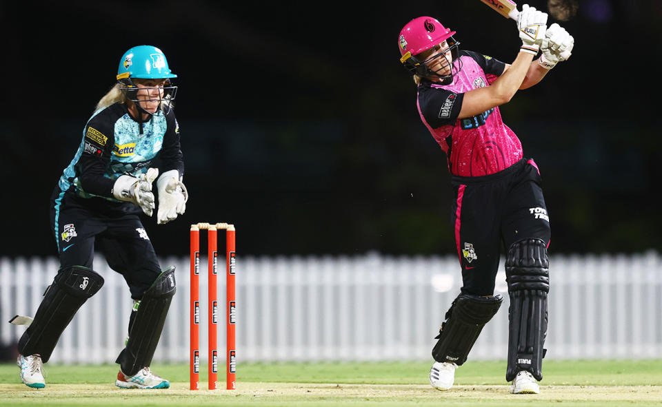 Ellyse Perry, pictured here in action for the Sydney Sixers against the Brisbane Heat in the WBBL.