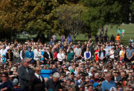 People attend Friday prayers at Hagley Park outside Al-Noor mosque in Christchurch, New Zealand March 22, 2019. REUTERS/Jorge Silva