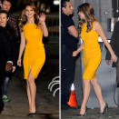 <b>Jennifer Lawrence </b><br><br>The Silver Linings Playbook actress looked radiant in a mango yellow Emilio Pucci Resort 2013 dress at Jimmy Kimmel Live in New York.<br><br>Image © Splash