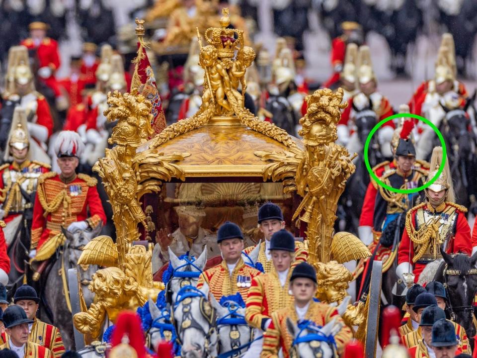 Princess Anne accompanies King Charles and Queen Camilla's carriage to Buckingham Palace on their coronation day.