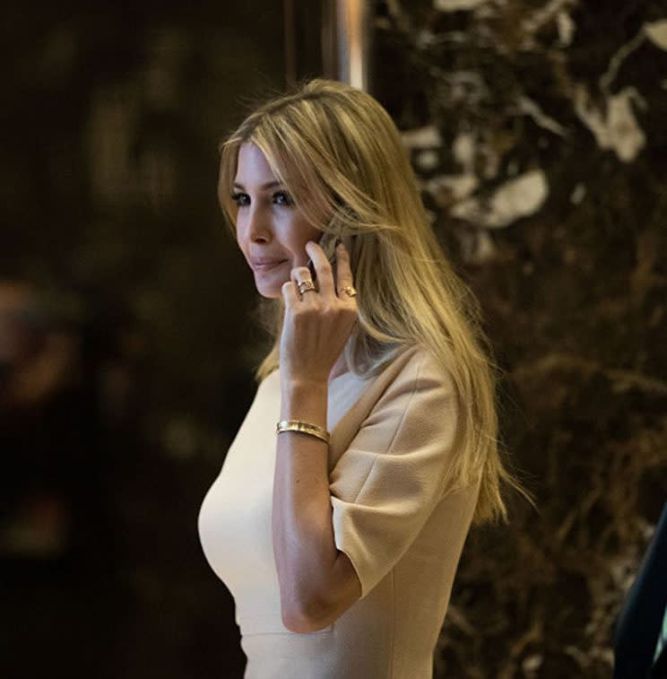 Ivanka Trump wearing the bracelet from her<em> 60 Minutes</em> interview. (Photo: Drew Angerer/Getty Images)