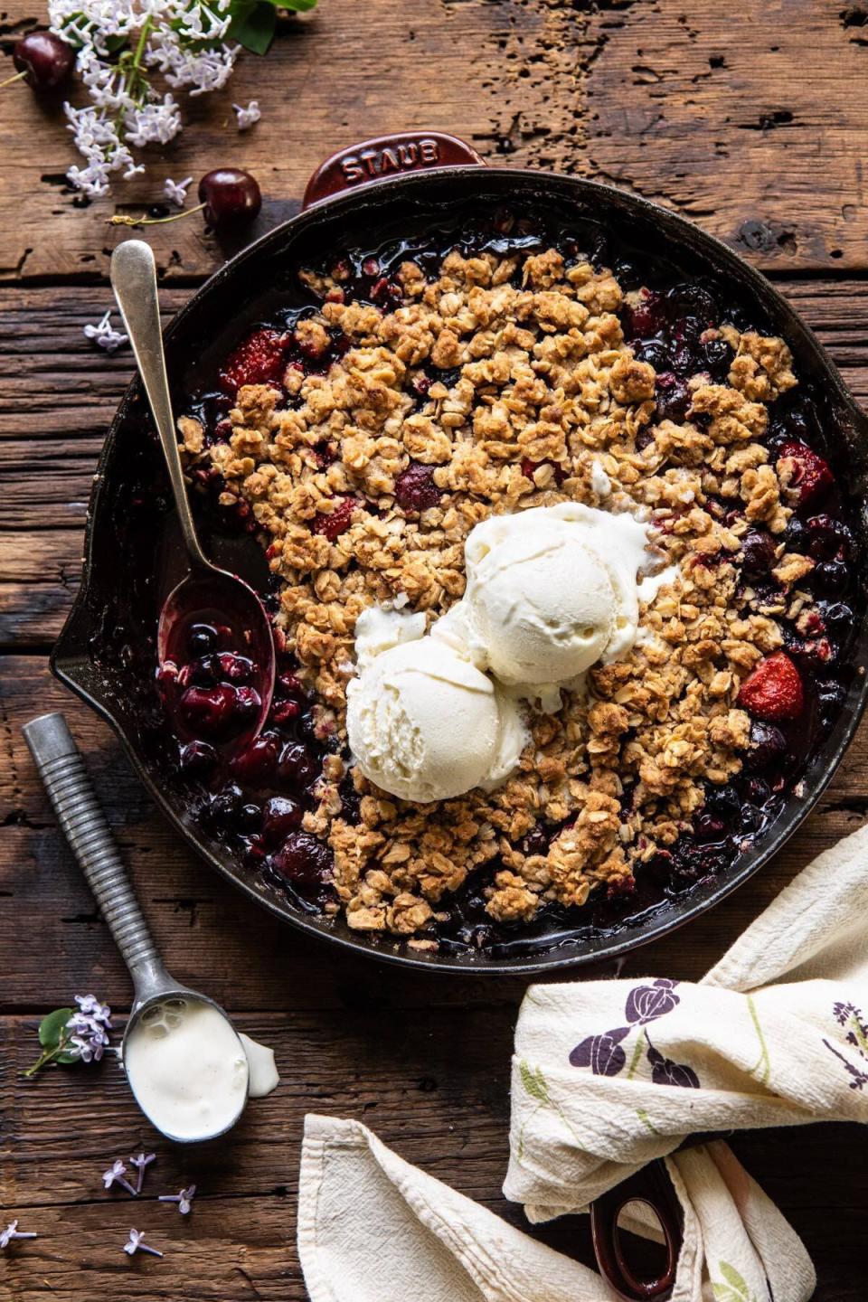 <a href="https://www.halfbakedharvest.com/buttery-cherry-berry-skillet-crisp/" target="_blank" rel="noopener noreferrer"><strong>Buttery Cherry Berry Skillet Crisp from Half Baked Harvest</strong></a>