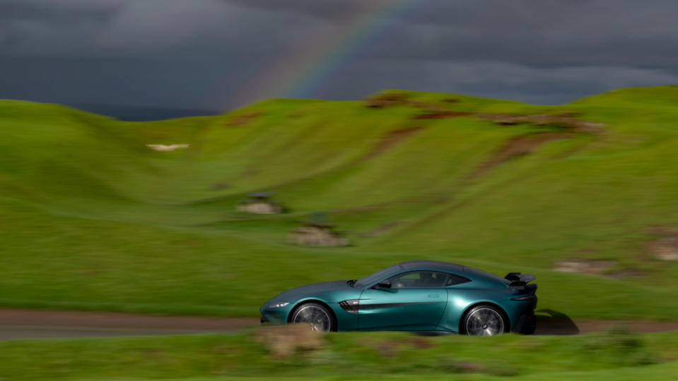 The Vantage F1 Edition chasing the end of the rainbow through Oxfordshire’s countryside. - Credit: Photo by Max Earey, courtesy of Aston Martin Lagonda Global Holdings PLC.