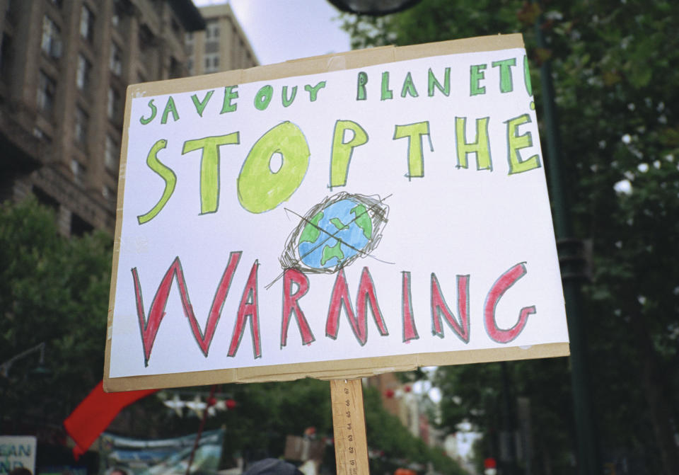 Anti-global-warming sign during a protest in New York City in 2015. (Photo: Tobias Titz/Getty Images)