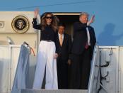 <p>Entering the state of Florida in a look that's nautical in the chicest way, the First Lady made a statement touching down at Palm Beach International Airport in March of 2017. Once again, this outfit <a href="https://www.pinterest.com/pin/200480620889244070/" rel="nofollow noopener" target="_blank" data-ylk="slk:mirr;elm:context_link;itc:0;sec:content-canvas" class="link ">mirr</a><a href="https://www.pinterest.com/pin/200480620889244070/" rel="nofollow noopener" target="_blank" data-ylk="slk:ors;elm:context_link;itc:0;sec:content-canvas" class="link ">ors</a> one wore by Jackie Kennedy while arriving to the same airport in 1973.</p>