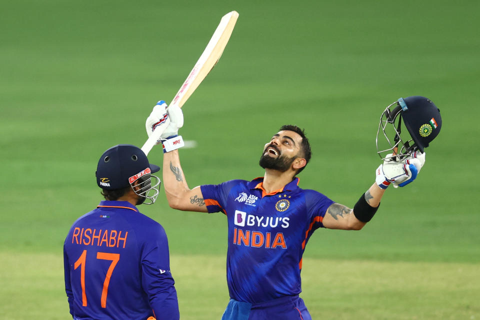 Seen here, India's Virat Kohli celebrates his century against Afghanistan at the Asia Cup. 