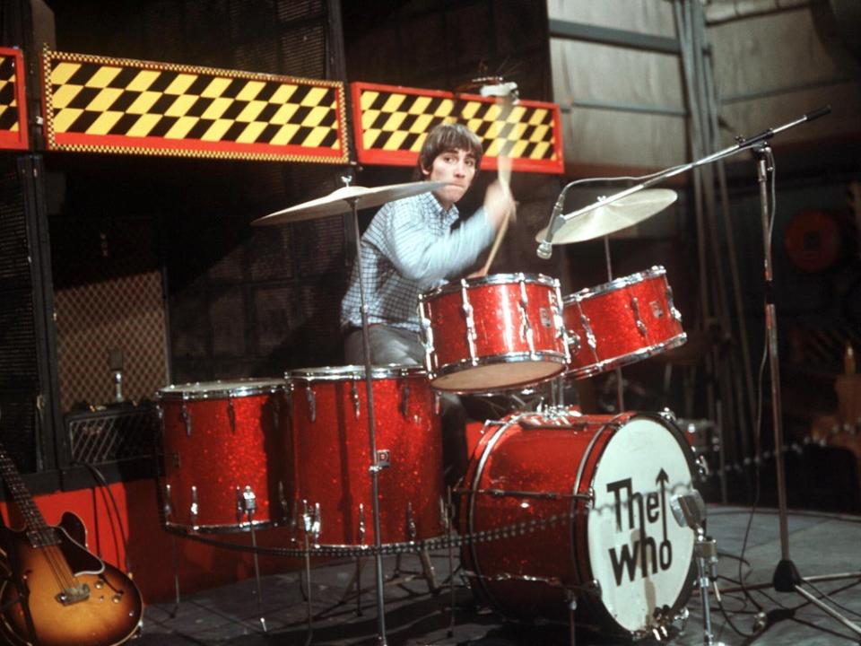 Keith Moon at his kit in 1966, the year before he blew up one of his drums live on stage (Shutterstock)