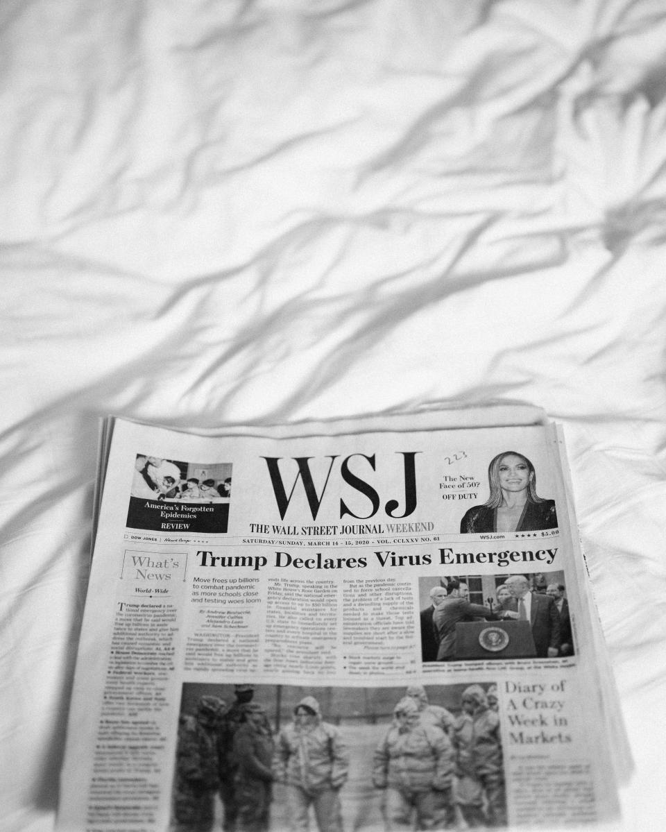 <em>The Wall Street Journal</em> headlines on our wedding day, March 14th, 2020.