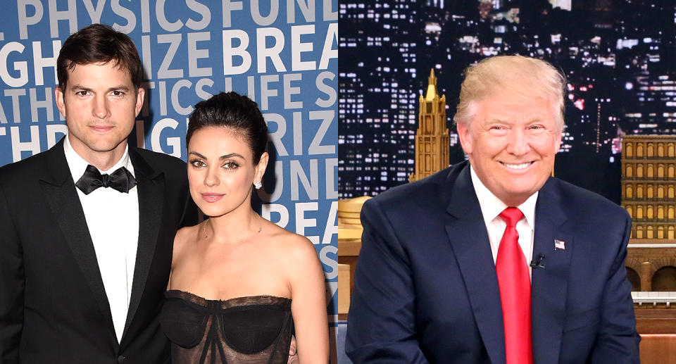 Ashton Kutcher and Mila Kunis, Donald Trump. (Photos: Getty Images)