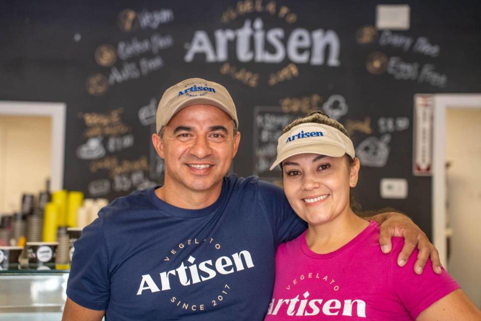 Manolo Betancur and Leidy Ospina co-owners and operaters of Artisen Gelato in Matthews.