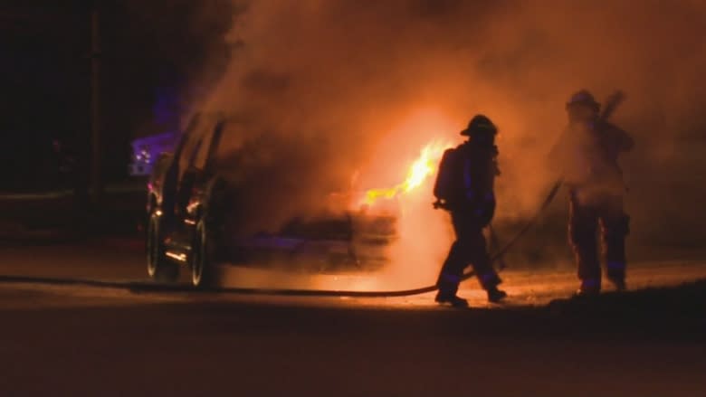 3 at large after stolen car torched following police chase in Burlington