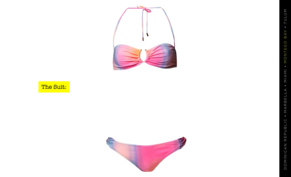 Matthew Williamson Sunset Ombre Print Bandeau Bikini, $280, Matthew Williamson