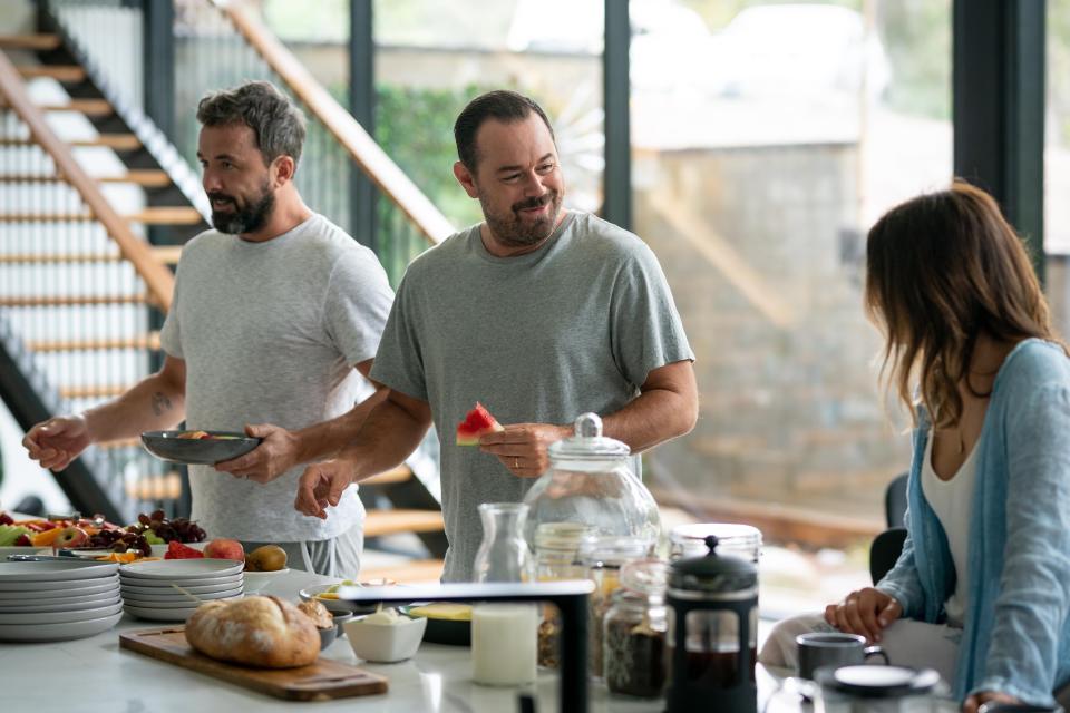 Brad (Darren McMullen) and Steve (Danny Dyer) and Sarah (Pia Miranda) in Heat (Channel 5)