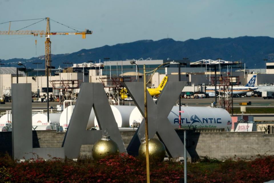 Air traffic is seen on the runway at Los Angeles International Airport on Dec. 25, 2022. AP