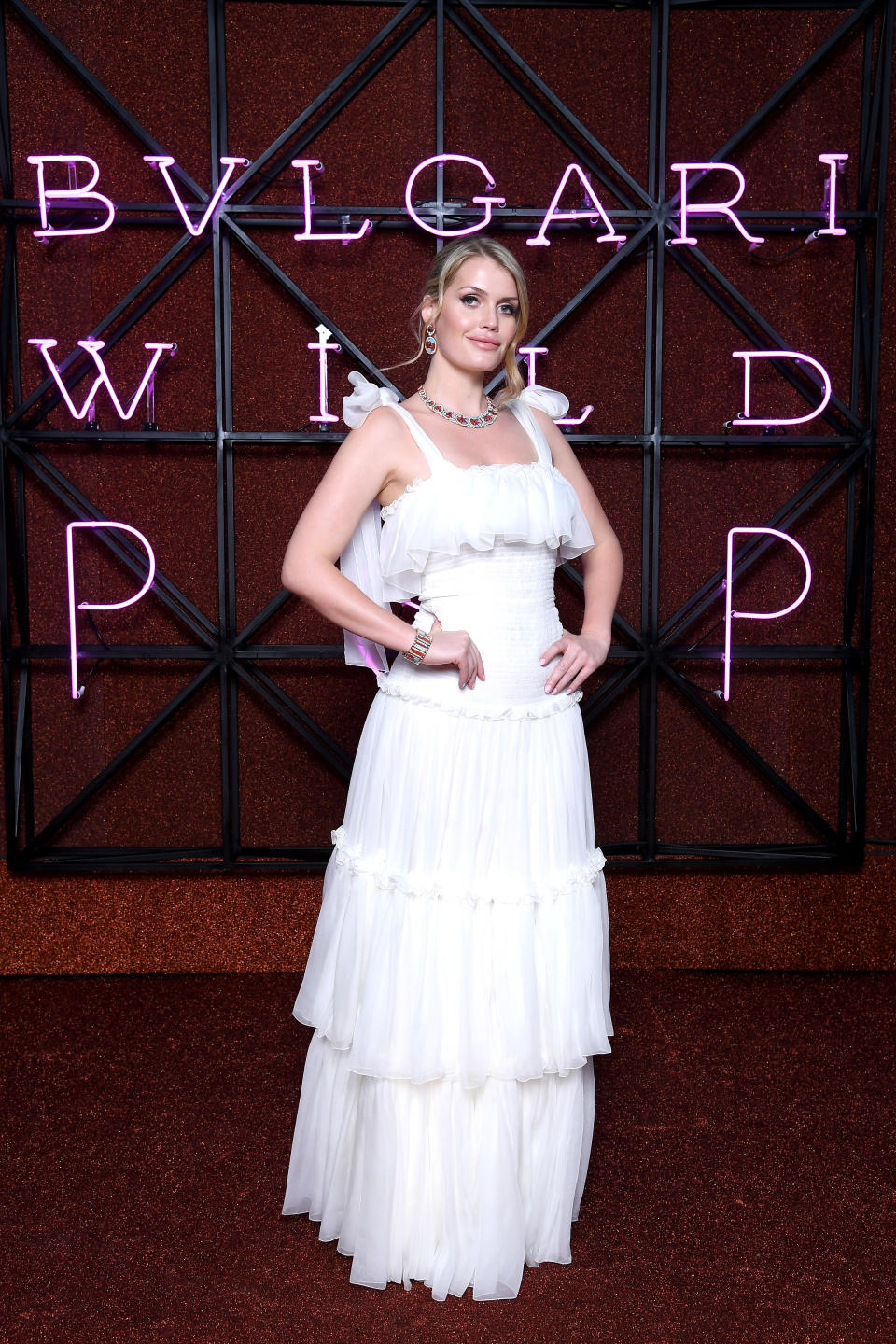 <em>Kitty Spencer attended a dinner party for Bulgari in Rome wearing Dolce & Gabbana.</em>