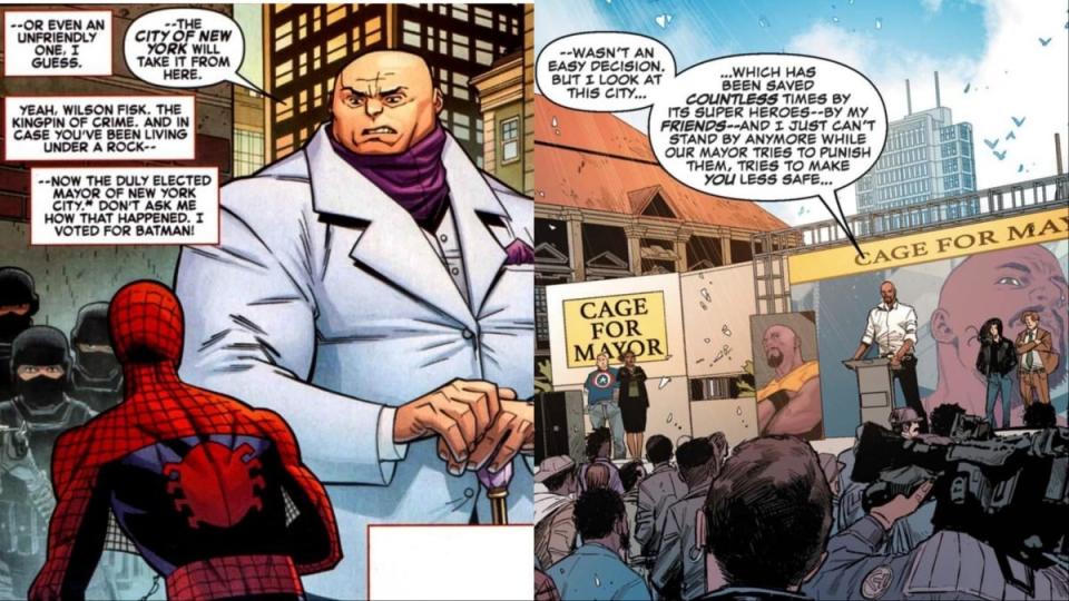 Spider-Man confronts Mayor Fisk, and hero Luke Cage runs against him for office.