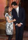 <p>The couple looked sweet during a reception for the Prince of Mexico.</p>