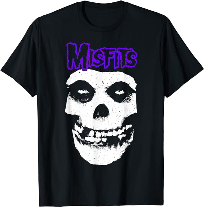 black t-shirt that reads "misfits" with skull