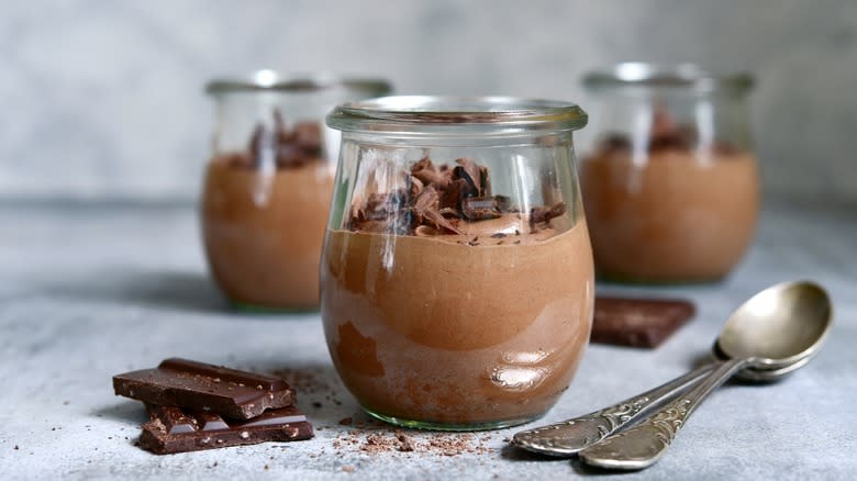 Chocolate mousse in glass jars