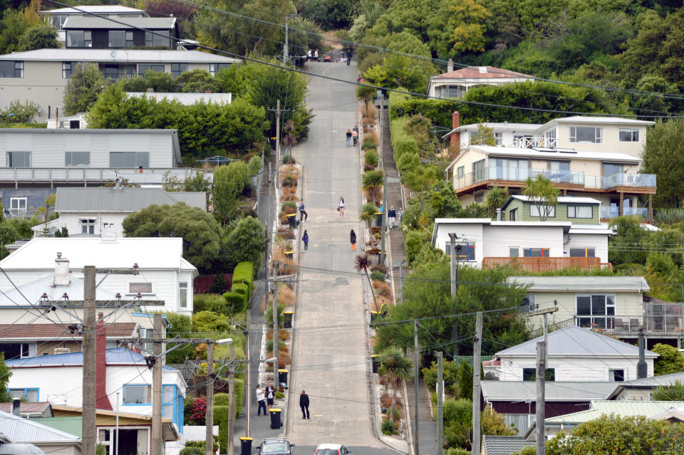 General view of Baldwin Street in Dunedin, officially recognised as the steepest street in the world   (Photo by Anthony Devlin/PA Images via Getty Images)