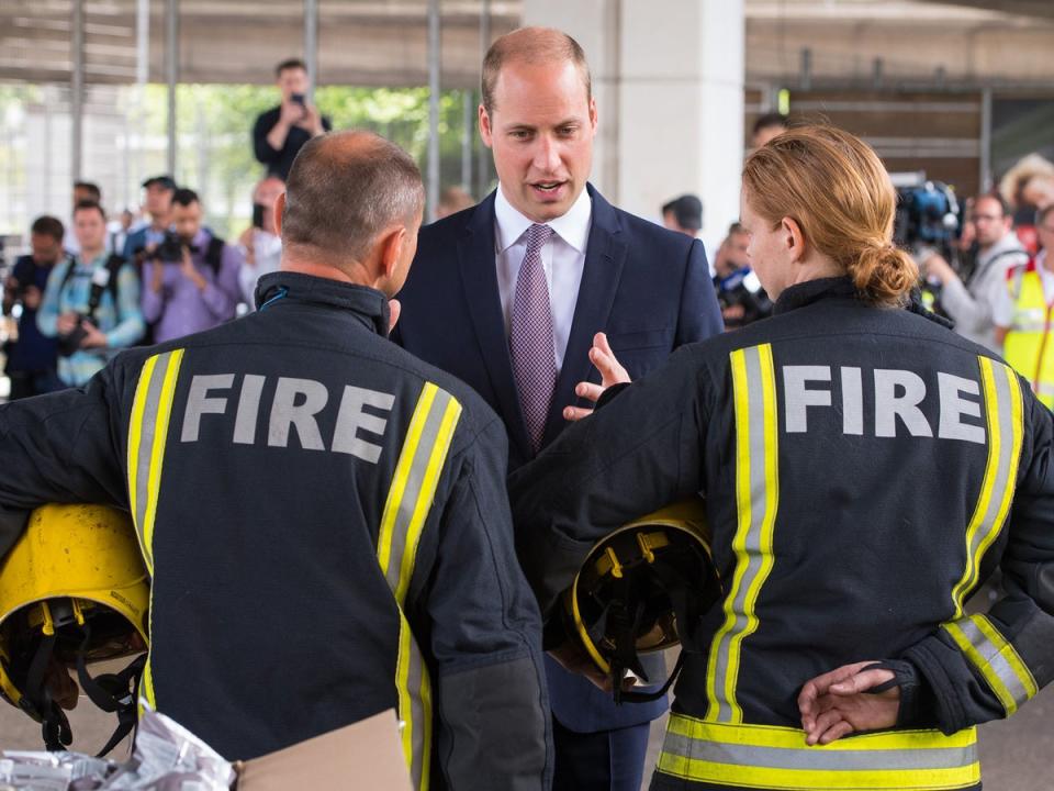 The Duke of Cambridge meets firefighters in west London after the Grenfell tragedy in 2017 (Getty)