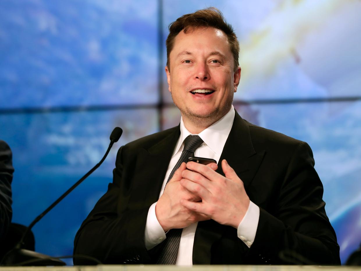 Elon Musk founder, CEO, and chief engineer/designer of SpaceX speaks during a news conference after a Falcon 9 SpaceX rocket test flight at the Kennedy Space Center in Cape Canaveral, Fla, Jan. 19, 2020.