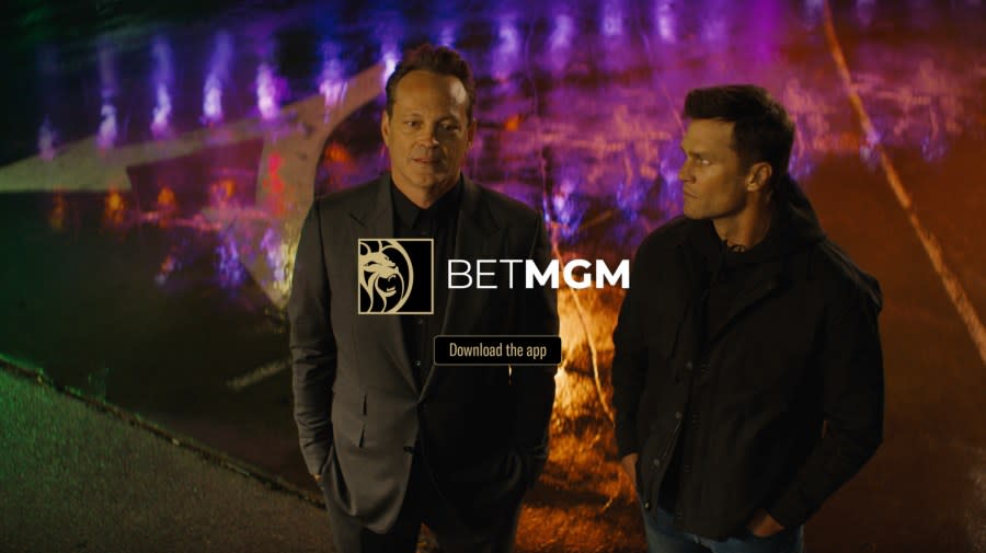 This photo provided by BetMGM shows the BetMGM 2024 Super Bowl NFL football spot. (BetMGM via AP)