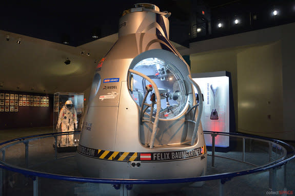 The new "Mission to the Edge of Space" exhibition at Space Center Houston features the Red Bull Stratos pressurized capsule and Felix Baumgartner's "space jump" pressure suit on display for the first time.