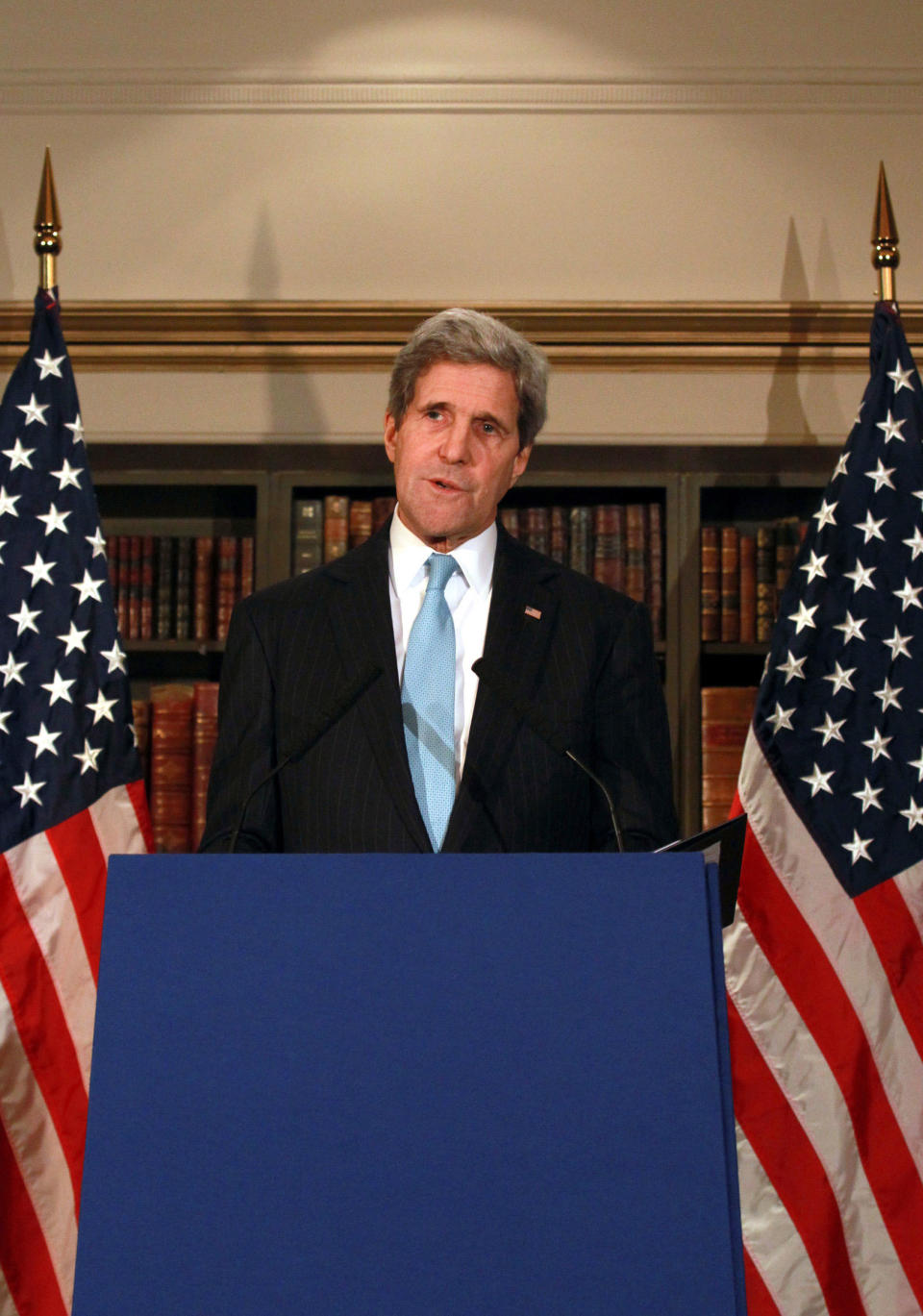 LONDON, UNITED KINGDOM - MARCH 14:  U.S. Secretary of State John Kerry holds a press conference at the Churchill hotel after his meeting with Russian Foreign Minister Sergey Lavrov on March 14, 2014 in London, England. Mr Kerry met with his Russian counterpart Sergei Lavrov to discuss the Ukrainian crisis situation ahead of a disputed referendum in Crimea on Sunday. (Photo by Sean Dempsey - WPA Pool/Getty Images)